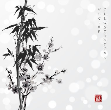 Bambu ve sakura çiçeği