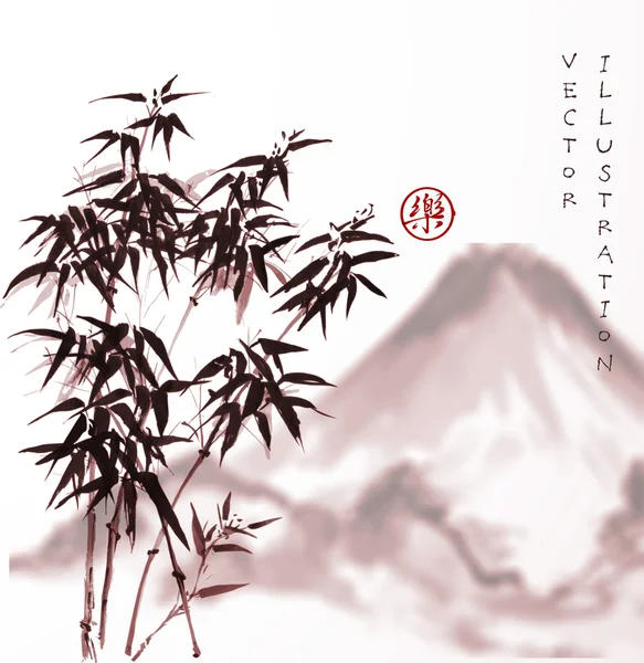 Бамбуковые деревья и горы — стоковый вектор
