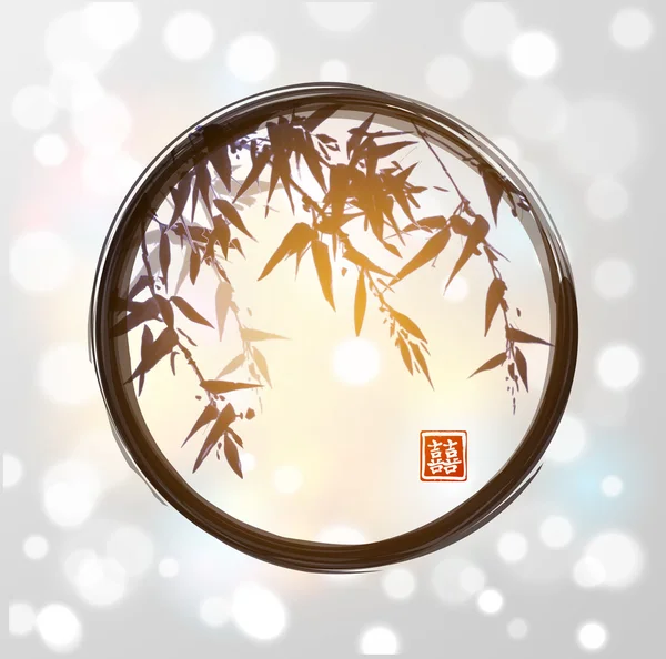 Bambú en círculo zen enso negro — Vector de stock