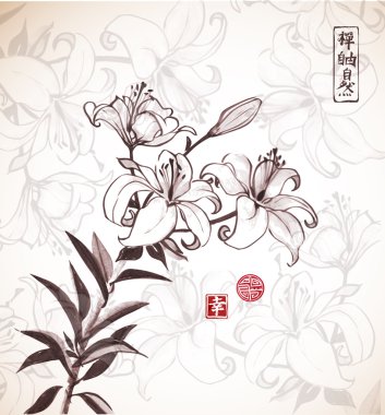 çiçekleri ile vintage arka plan üzerinde zambak çiçekleri