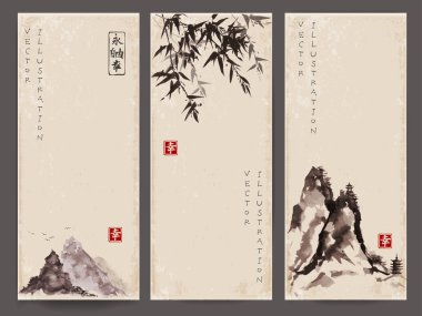 geleneksel Japon tarzı sumi-e afiş
