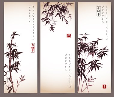 Üç afiş bambu ağaçları