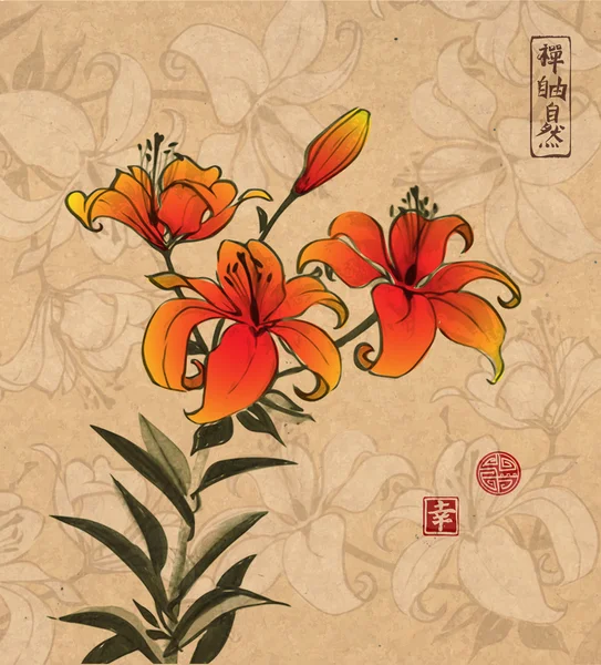 Flores de lirio naranja — Archivo Imágenes Vectoriales