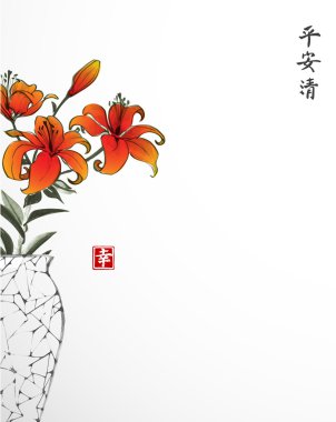 Geleneksel oryantal mürekkep Lily çiçekler