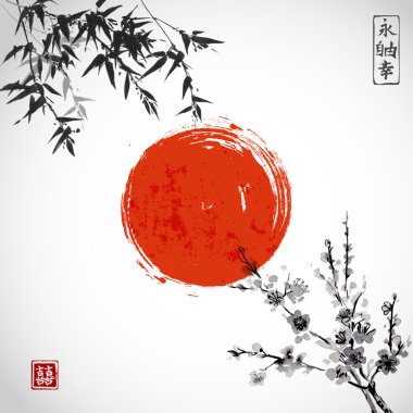 Bambu ağacı ve sakura 
