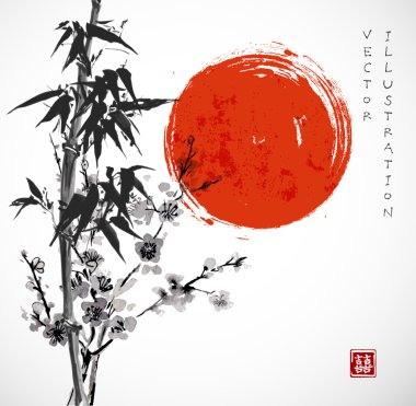 Bambu ağacı ve sakura 