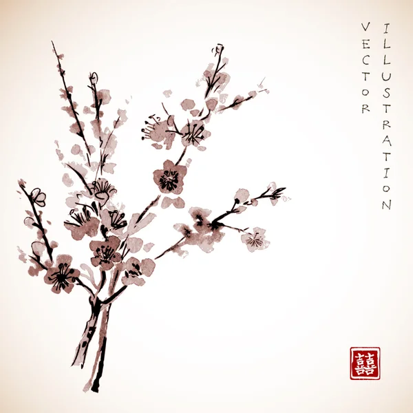 Branche de cerisier en fleur — Image vectorielle