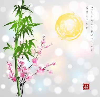 Bambu ve sakura çiçeği