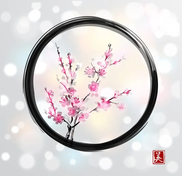Orientalisk körsbär gren blommande — Stock vektor