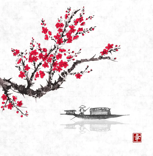 Orientalischer Sakura-Kirschbaum in Blüte — Stockvektor