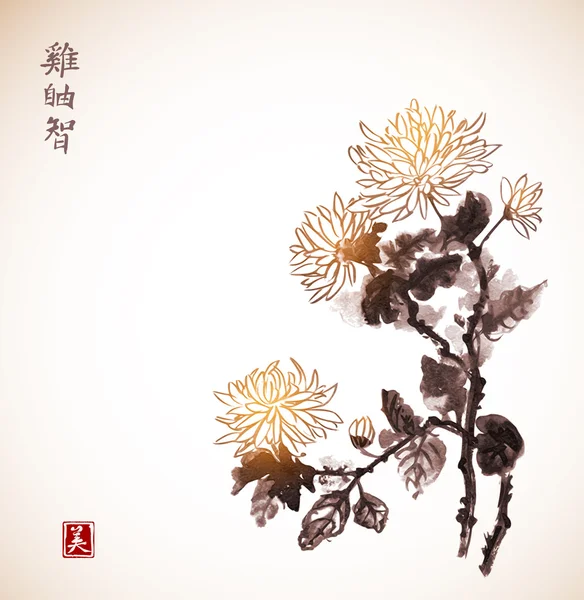 菊花和象形文字 — 图库矢量图片