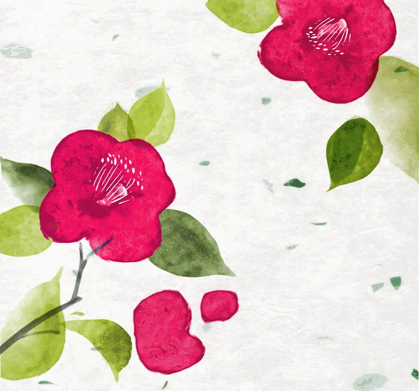 ライスペーパーの背景にピンクのカメリアの花 和文水墨画墨絵 すみえ — ストックベクタ