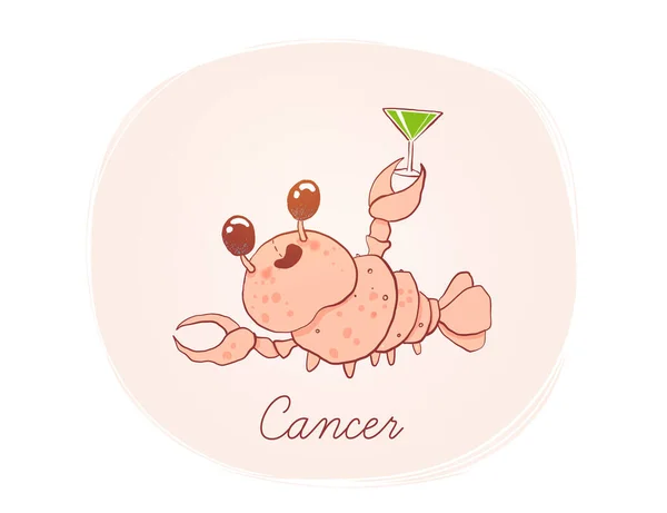 Illustrazione Del Cancro Stile Cartone Animato Illustrazione Zodiacale Vettoriale Bambini — Vettoriale Stock