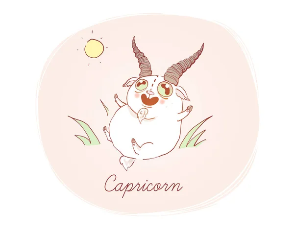 Illustration Capricorne Comme Une Chèvre Mignonne Cartoon Style Illustration Vectorielle — Image vectorielle