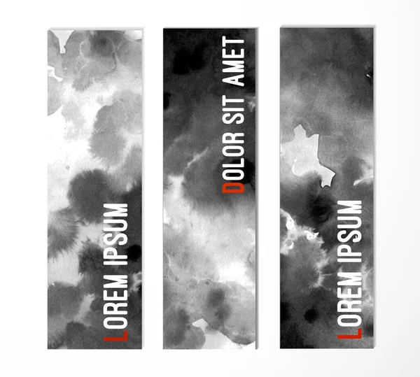 Three Banners Abstract Black Ink Wash Painting — Stock Vector