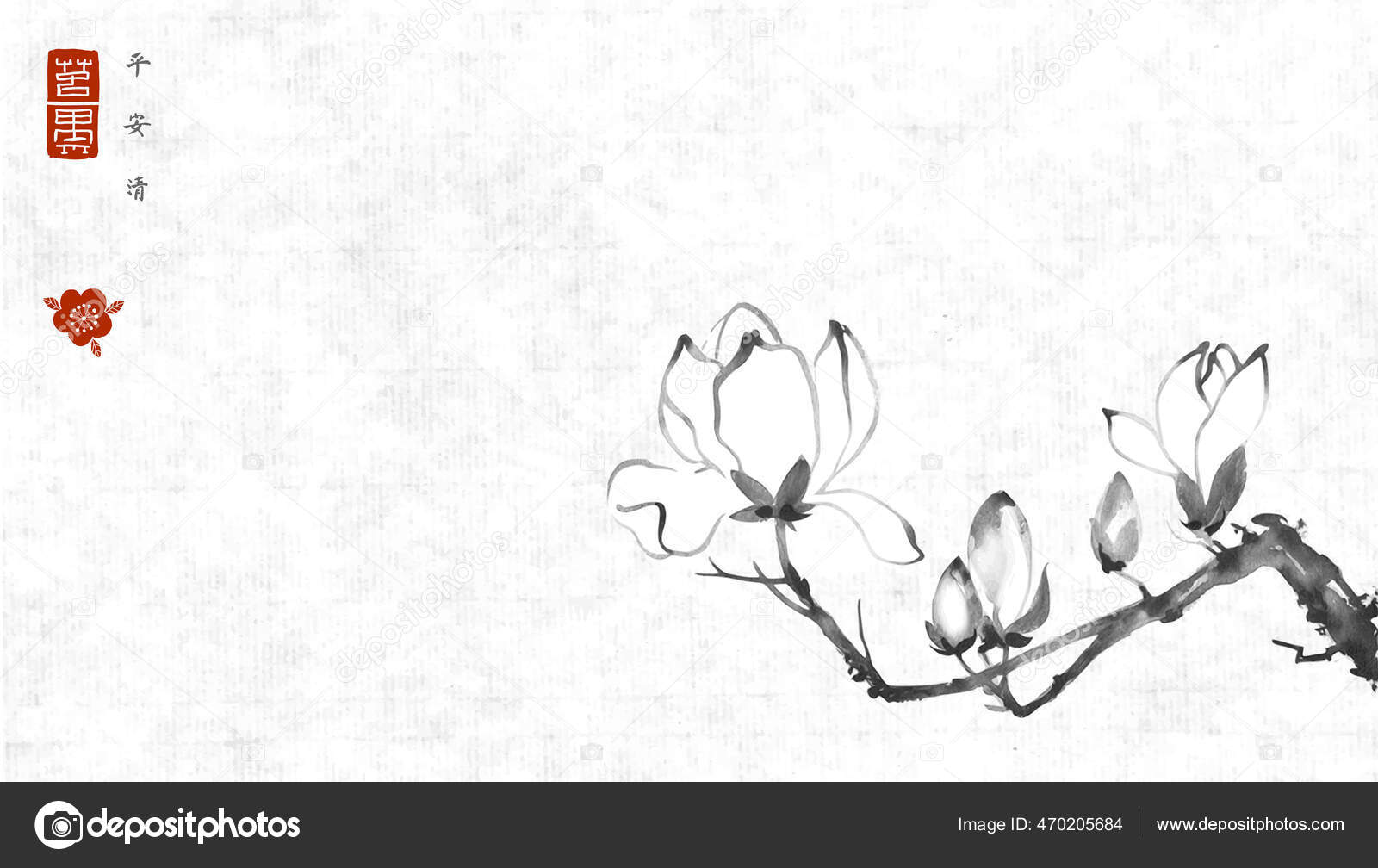 Магнолия Цветы Винтажном Рисовом Фоне Бумаги Традиционная.