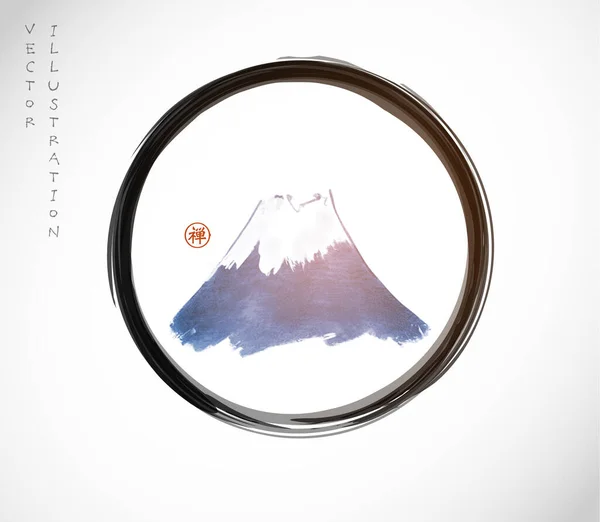 Sníh Fujiyama Hora Jednoduchém Minimalistickém Stylu Enso Zen Kruhu Bílém — Stockový vektor