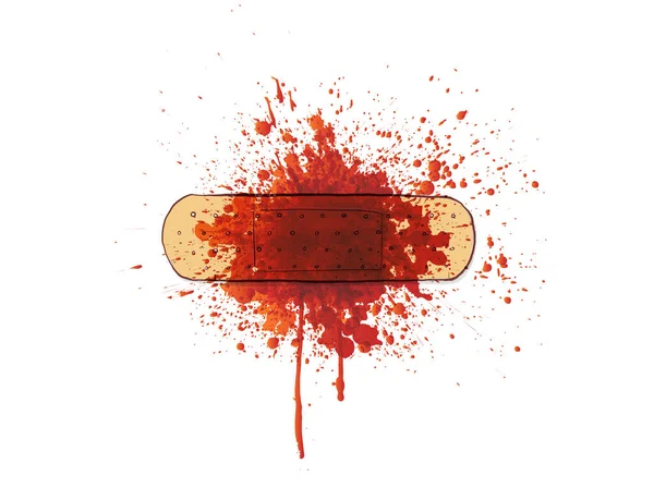 Cinta Adhesiva Sobre Gran Mancha Sangre Roja Sobre Fondo Blanco — Vector de stock