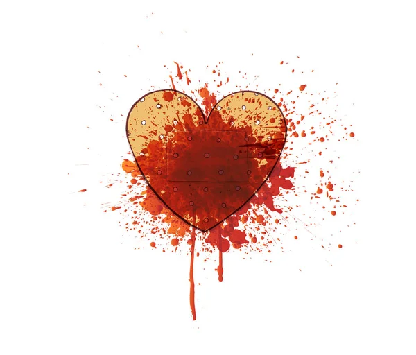 Cinta Adhesiva Forma Corazón Sobre Gran Mancha Sangre Roja Sobre — Vector de stock