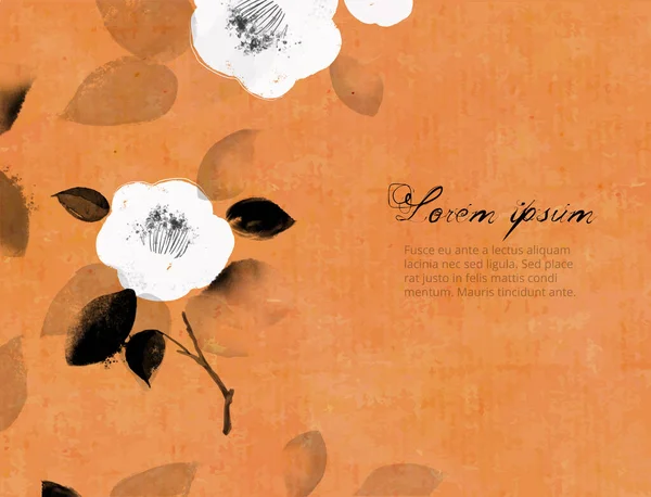 白日本のカメリアの花がヴィンテージベージュの背景にあなたのテキストのための場所 和文水墨画墨絵 すみえ — ストックベクタ