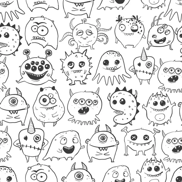 Seamless Pattern Cute Doodle Monsters Can Used Wallpaper Pattern Fills — Stock Vector