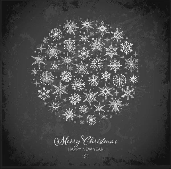 Carte Voeux Noël Avec Flocons Neige Blancs Sur Fond Tableau — Image vectorielle
