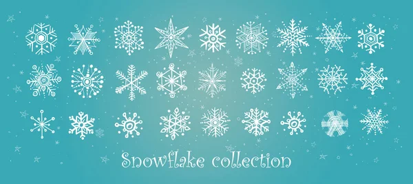 Συλλογή Από Λευκές Νιφάδες Χιονιού Μπλε Φόντο — Διανυσματικό Αρχείο