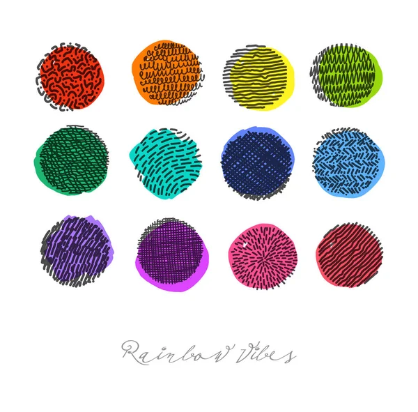 Cerchi Scribble Sfondi Colori Arcobaleno Illustrazione Vettoriale — Vettoriale Stock