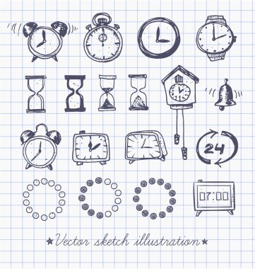 vintage doodle kroki saatler kümesi.