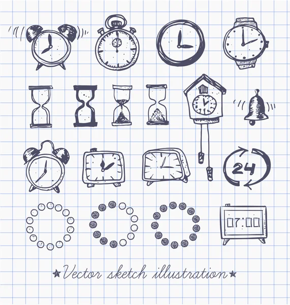 vintage doodle kroki saatler kümesi.