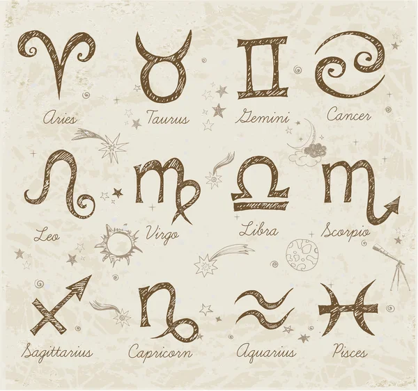 Sketchy símbolos del zodíaco — Vector de stock