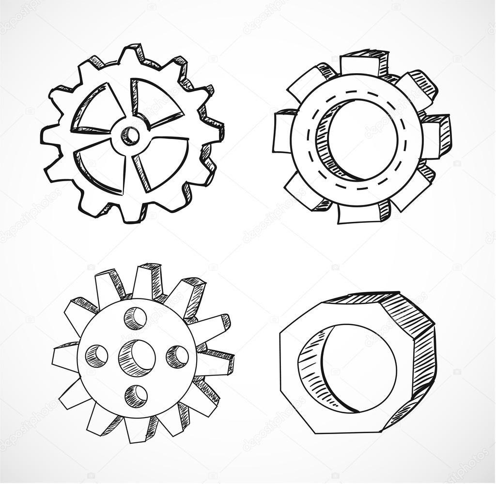 Gear wheels sketches illustration.