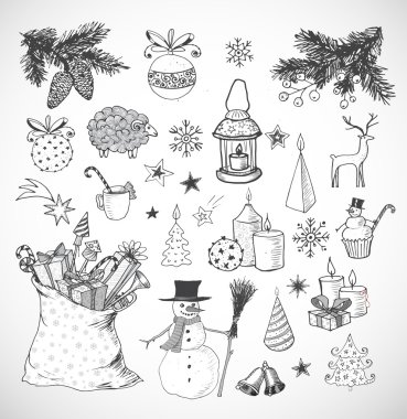 Yarım yamalak Noel öğeleri.