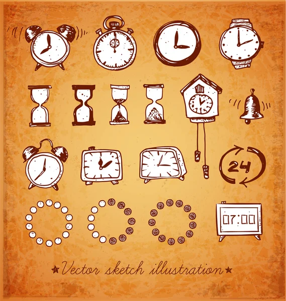 Doodle bosquejo relojes . — Vector de stock
