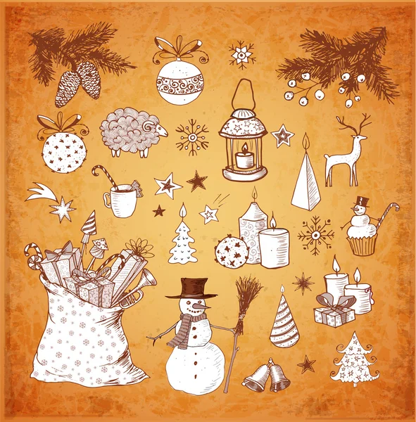 Eléments de Noël croquants . — Image vectorielle