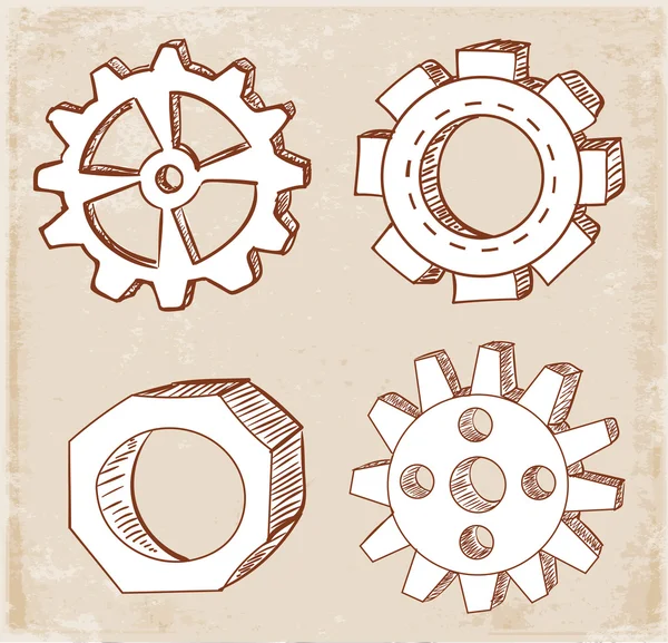 Ruedas de engranajes bocetos . — Archivo Imágenes Vectoriales