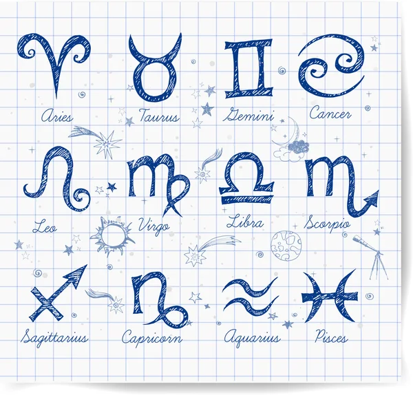 Symboles croquants du zodiaque — Image vectorielle