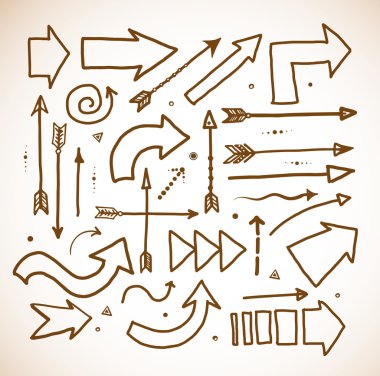 Kırmızı doodle kroki okları kümesi