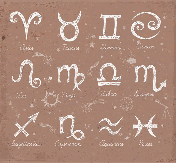 Symboles croquants du zodiaque — Image vectorielle