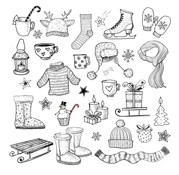 Sketches of winter elements — Stock Vector