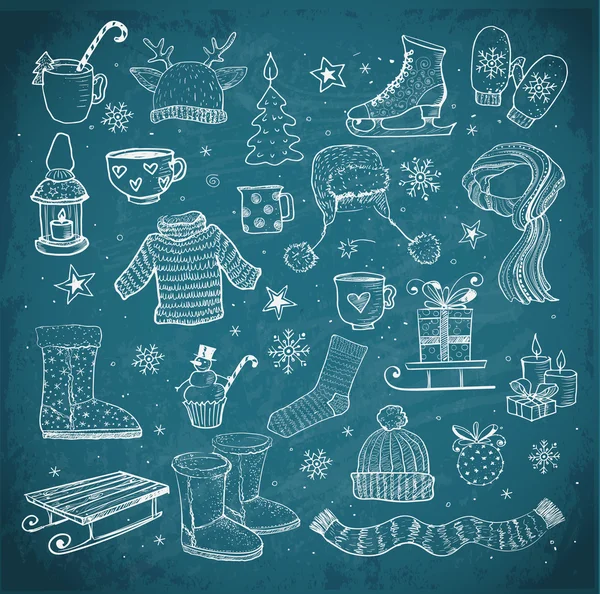 Sketches of winter elements — Stock Vector