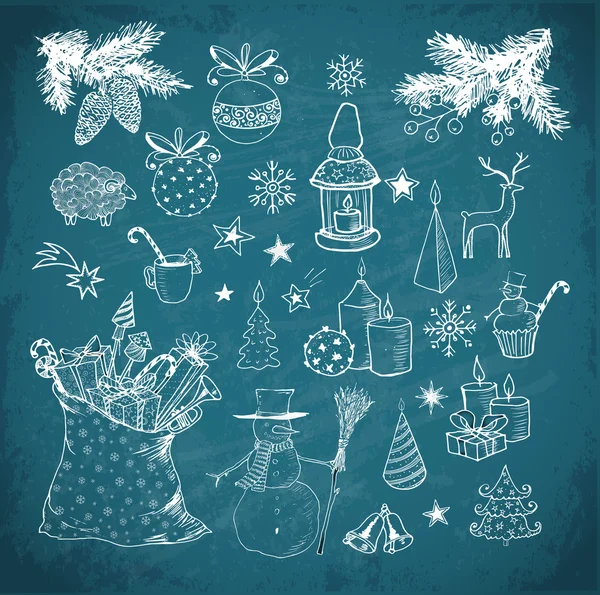 Ensemble d'éléments de Noël dessinés à la main — Image vectorielle