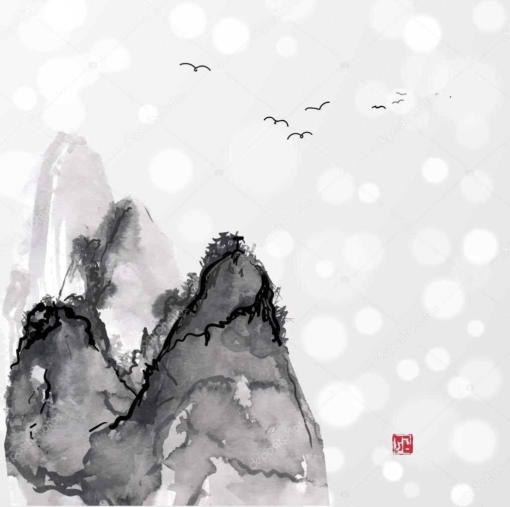 Mountains In Traditional Japanese Style Sumi E Stock Vector Mountains In Traditional Japanese Style Sumi E Stock Vector