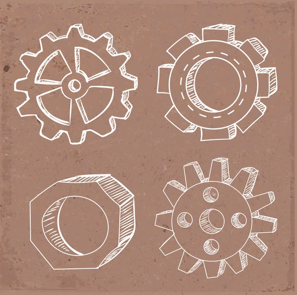 Ruedas de engranajes bocetos — Archivo Imágenes Vectoriales