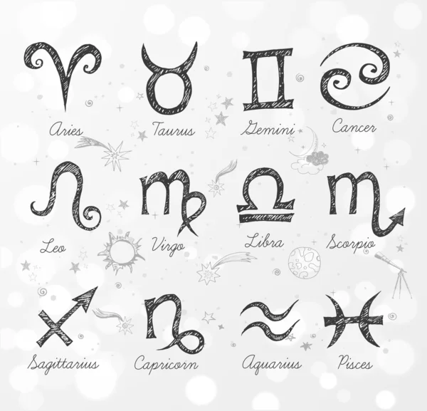 Symboles croquants du zodiaque — Image vectorielle
