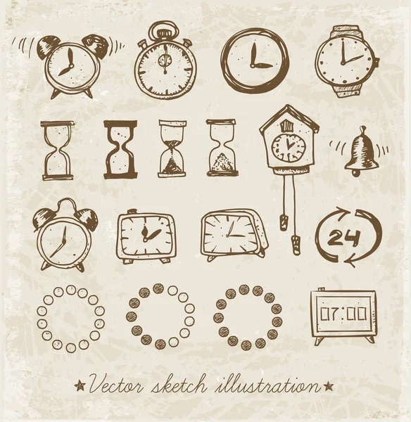 Doodle bosquejo relojes — Vector de stock