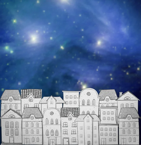 Casas en cielo nocturno borroso — Vector de stock