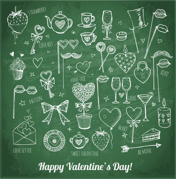 Aftelkalender voor Valentijnsdag symbolen — Stockvector