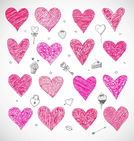 Doodle bosquejo corazones — Vector de stock