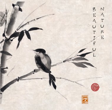 Bambu ve kuş kartı
